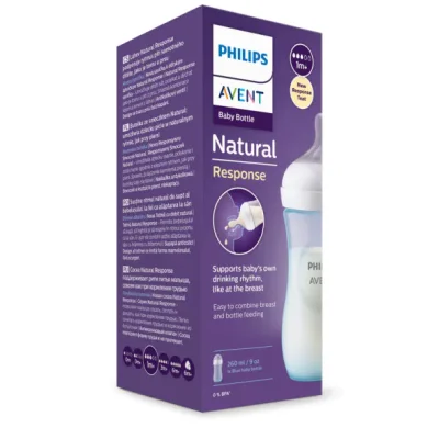 шише с биберон avent Natural Response 1м+260 ml blue