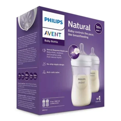 шише с биберон avent Natural Response 1м+260 ml 2 бр