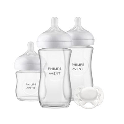 комплект за новородено Avent Natural Response 3.0 - Залъг (0-6) + 3 Шишета - стъкло