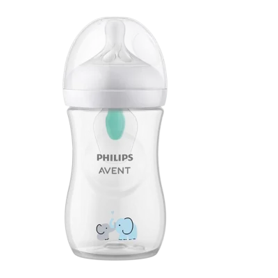 шише с биберон avent Natural Response 1 м+260 ml+ вентил отвор Air free слонче