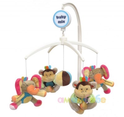 Плюшена музикална играчка за легло маймуни и слончета