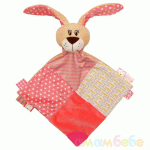 Кърпа за гушкане с гризалка розово зайче